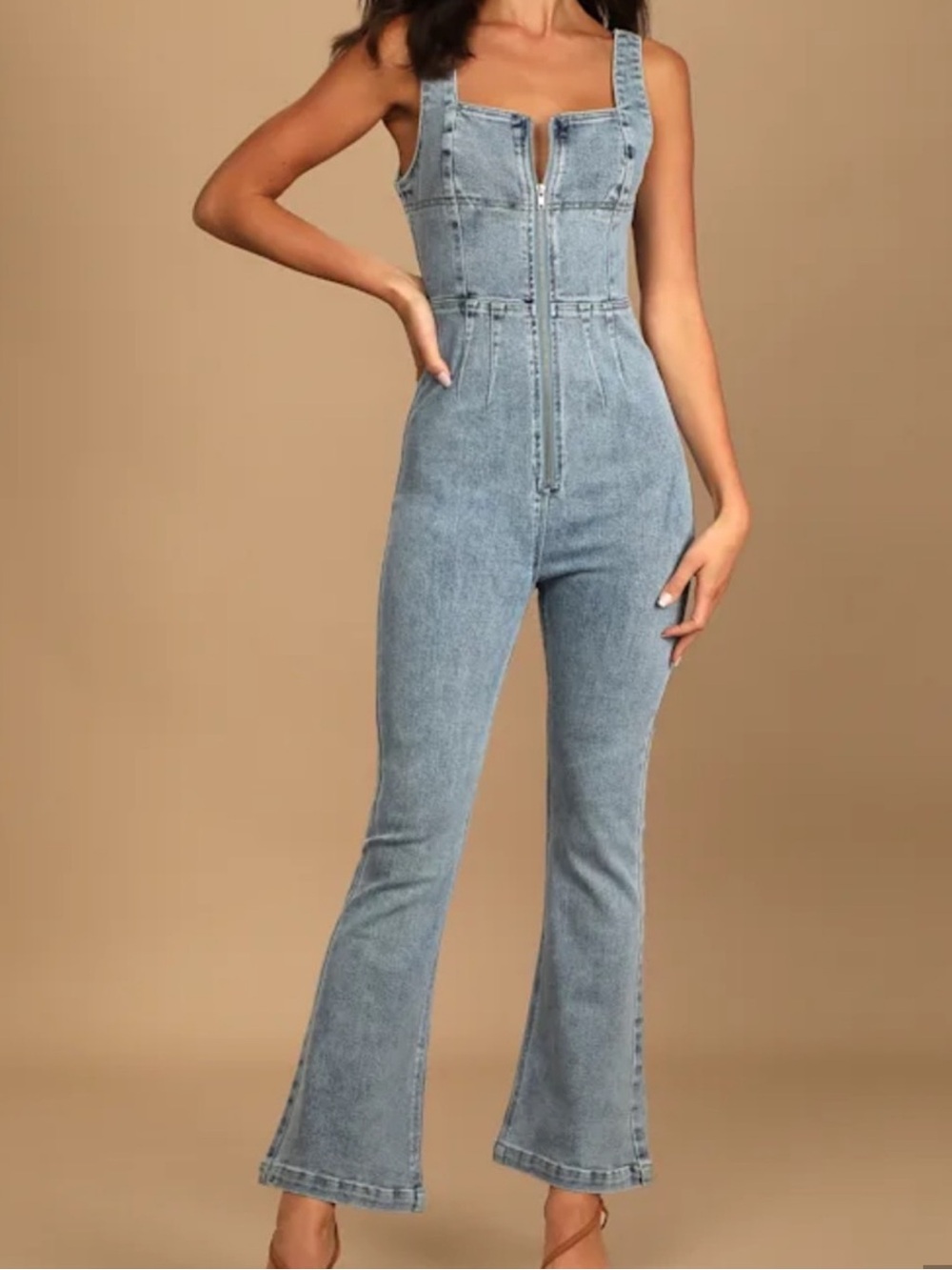 Lulu*s light blue denim jumpsuit